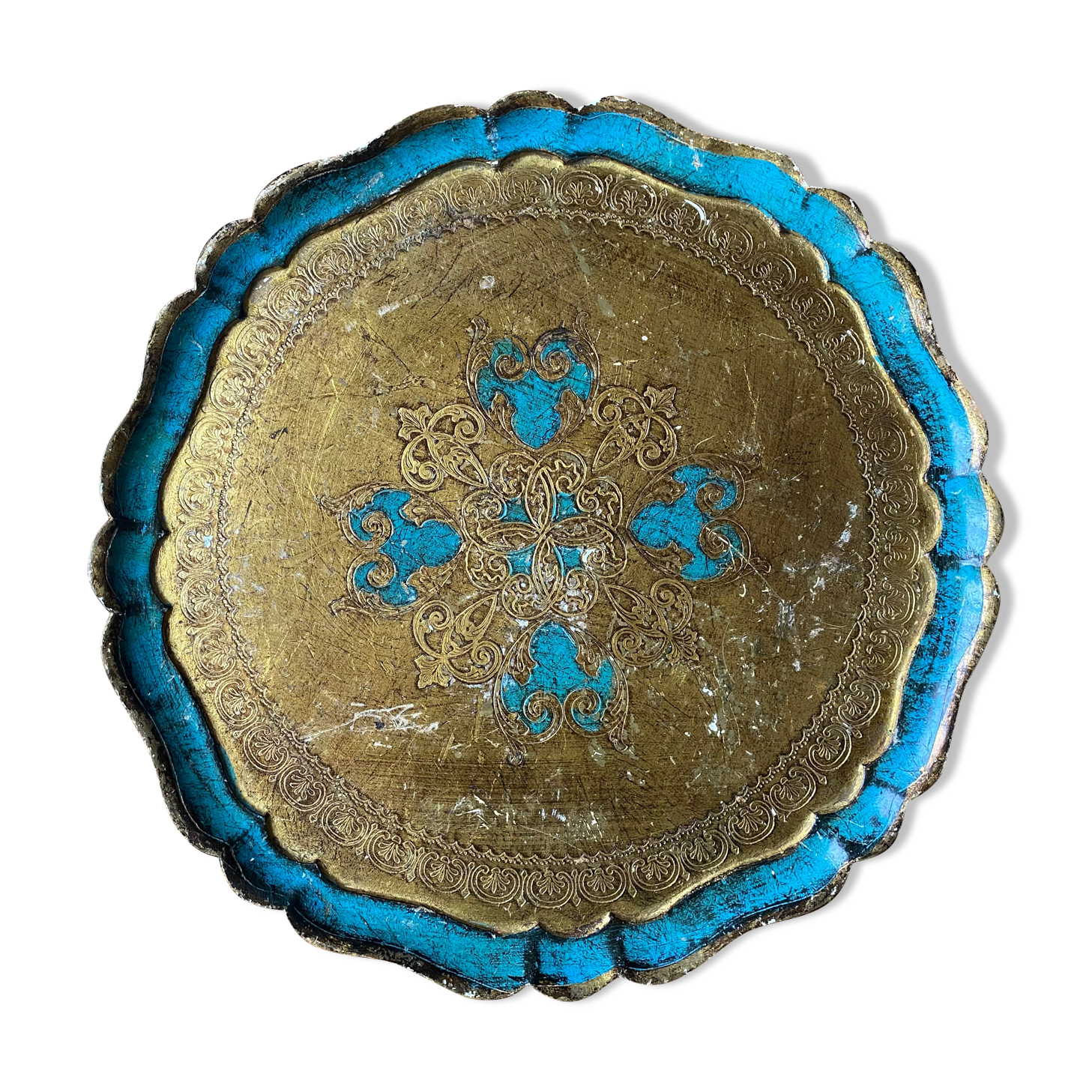 Florentine tray golden and turquoise blue