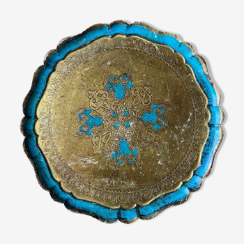 Florentine tray golden and turquoise blue