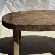 Small stool or small oval side table in solid teak wabi-sabi H24 53
