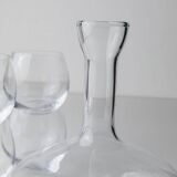 Vintage clear glass decanter set with 6 round wine glasses - Italian 1980s timeless design, elegant table décor