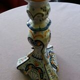 Old pair of candlesticks, earthenware, décor Rouen