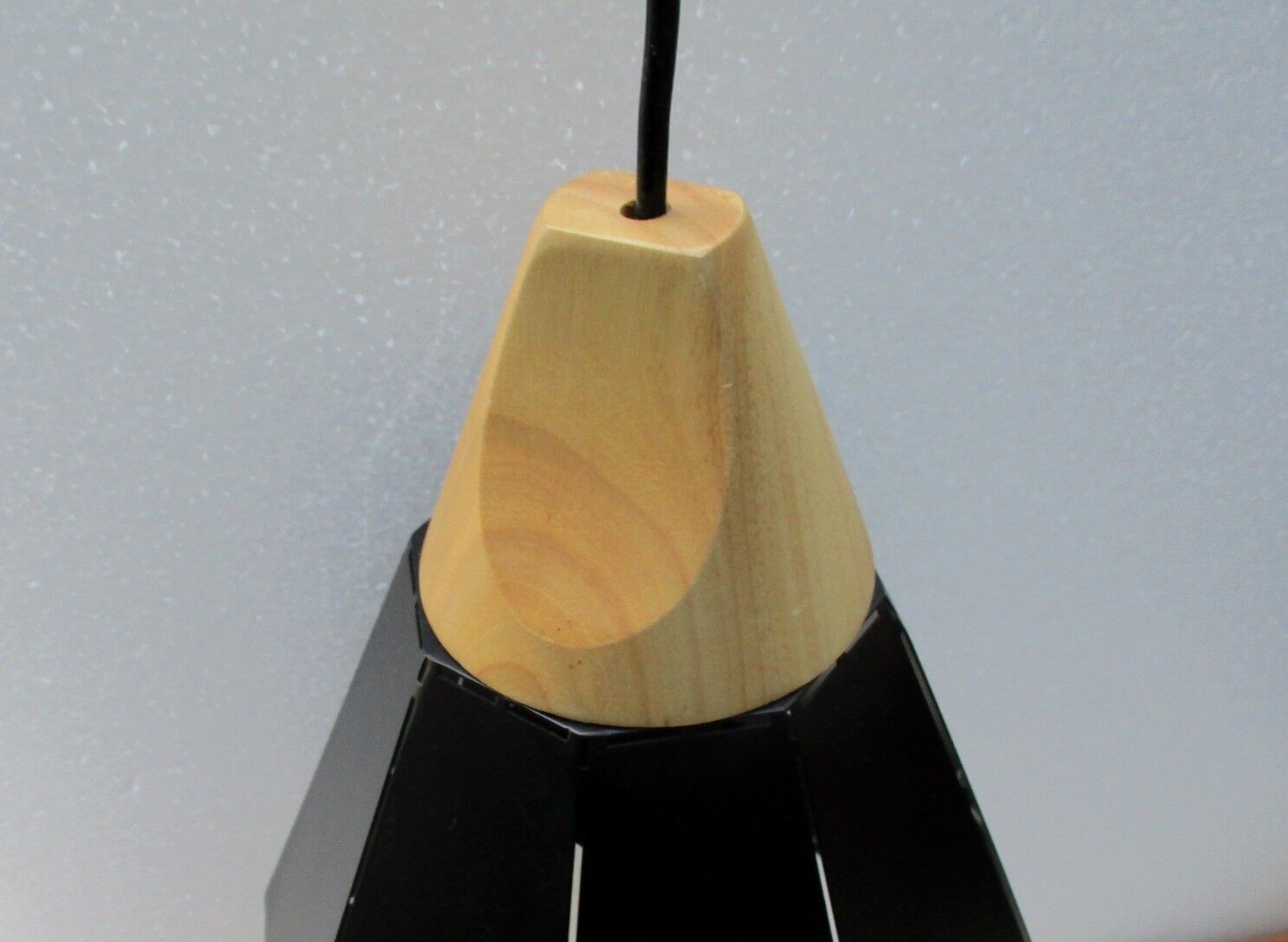 Two pendant lamps design black iron and light wood