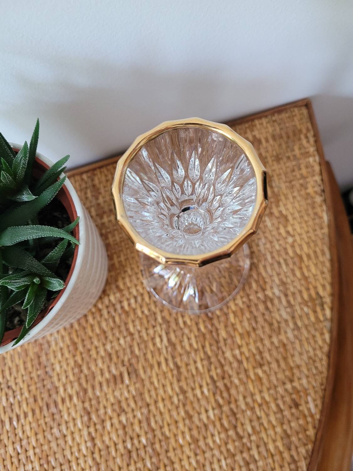 Crystal candlestick with golden rim