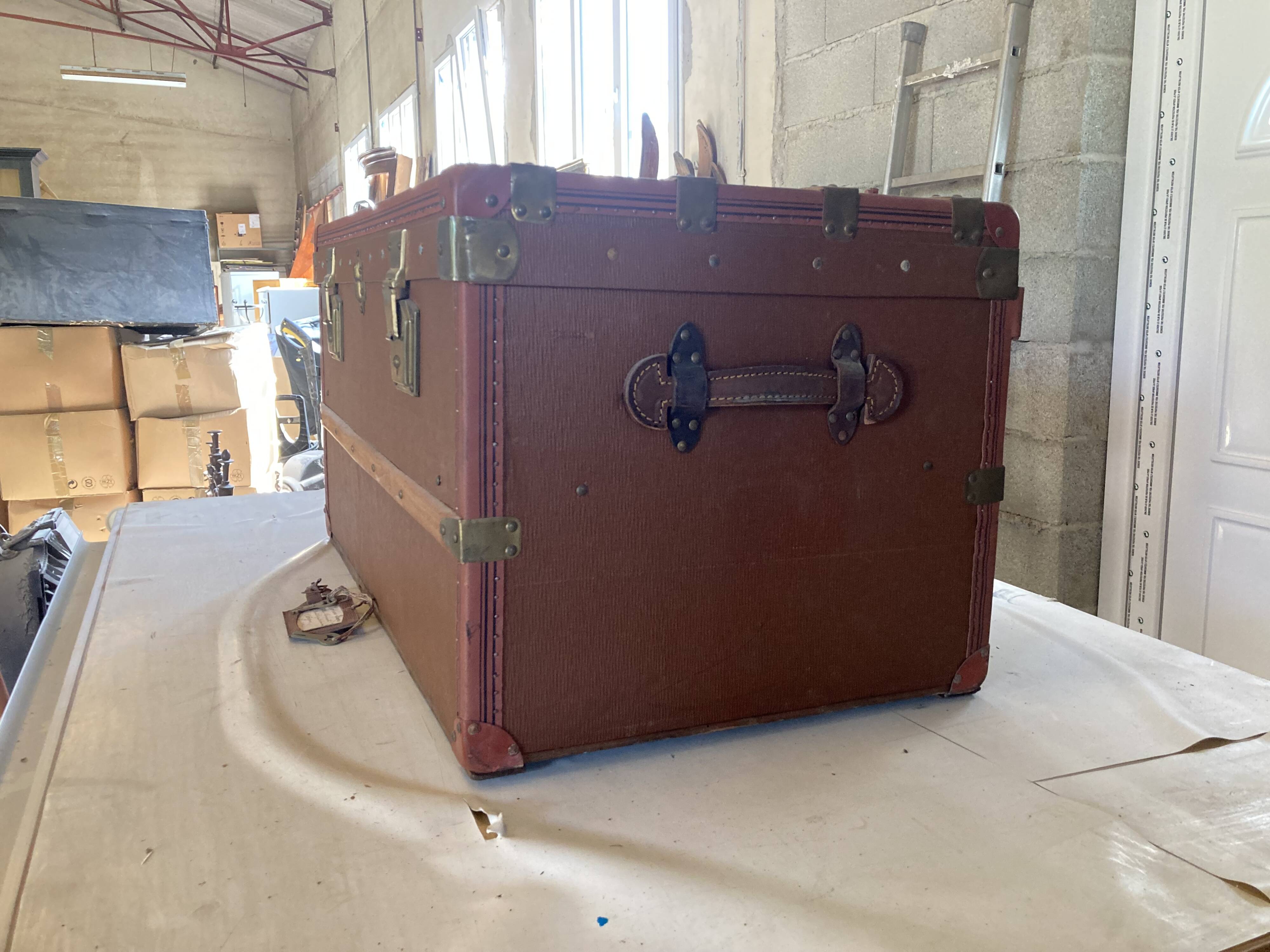 TRAVEL TRUNK RECTANGLE DEBUT XXE WOOD BROWN LEATHER SHEATH