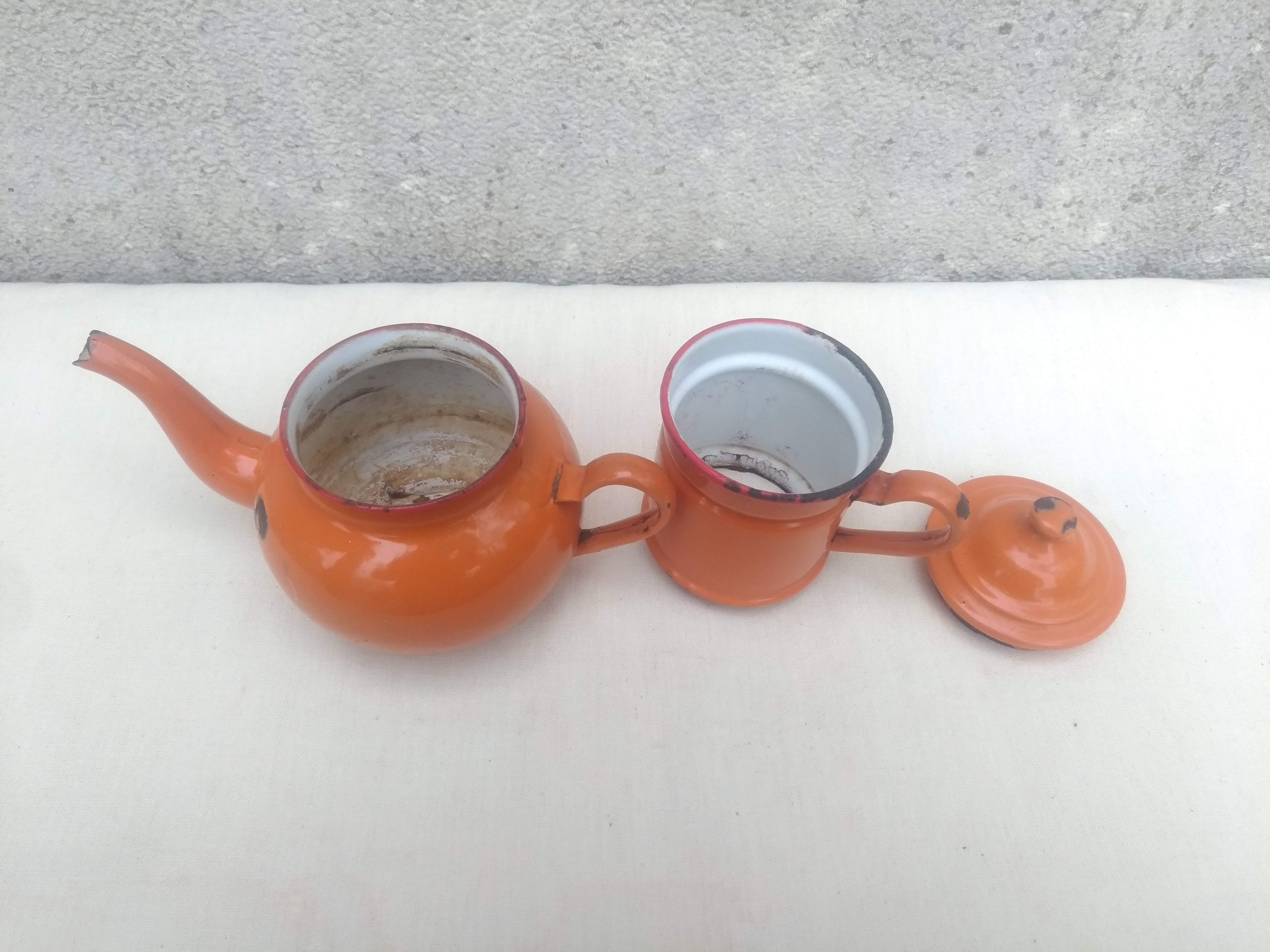 Orange enamelled coffee maker
