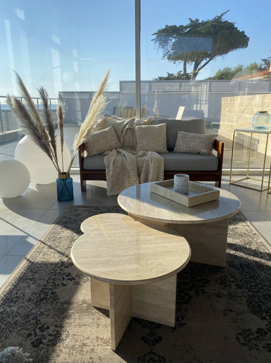 Trio de table basse Gigognes x 100% Travertin Romain