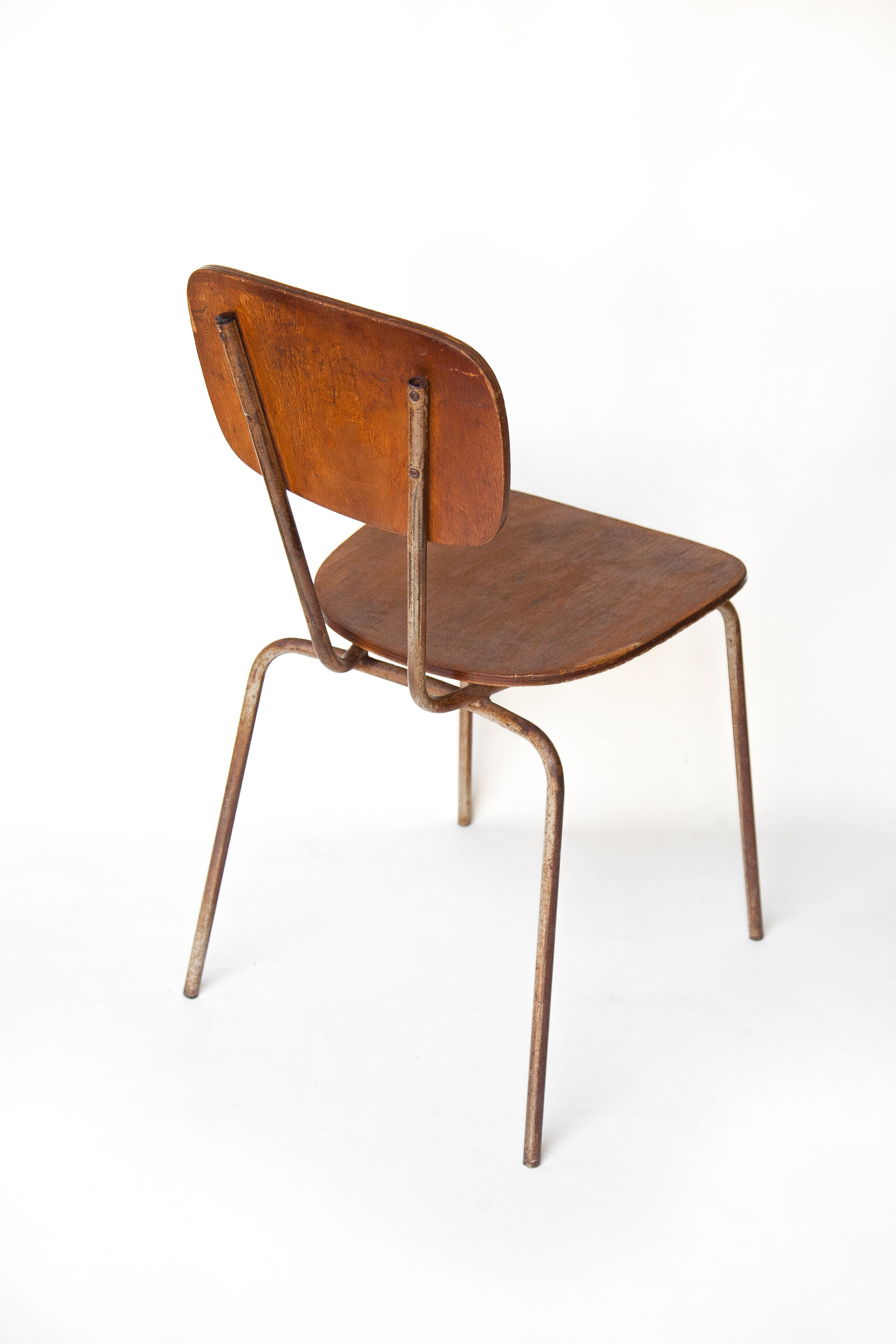 Vintage chair, wood and metal chair, old industrial chair, school, vintage bar décor, loft, flesh, industrial flesh