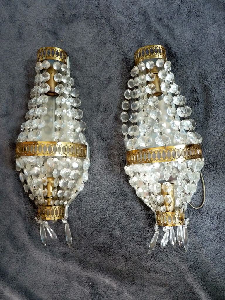 2 old hot air balloon sconces crystal grapevines 2 lights