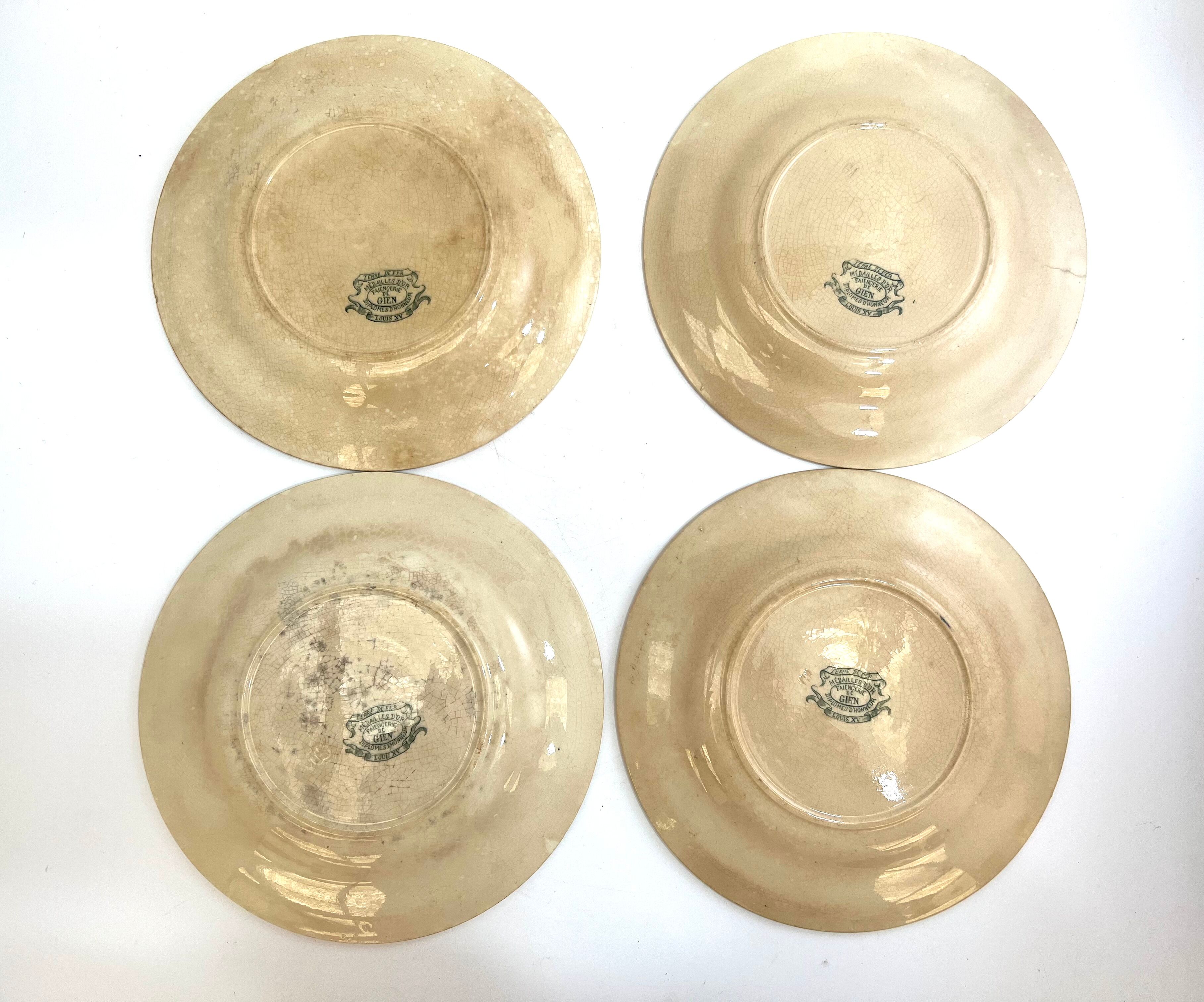 Old dessert plates Gien model Louis XV iron earth