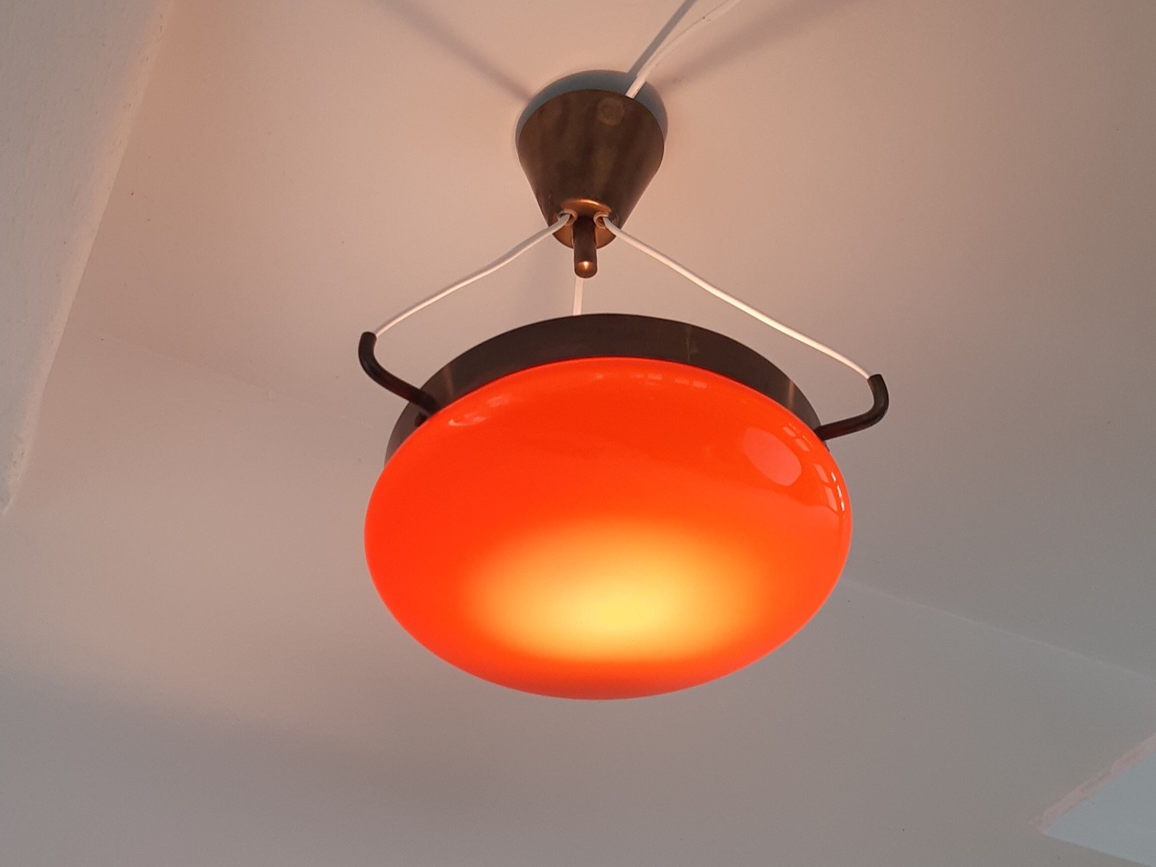 Vintage orange glass and brass ceiling lamp