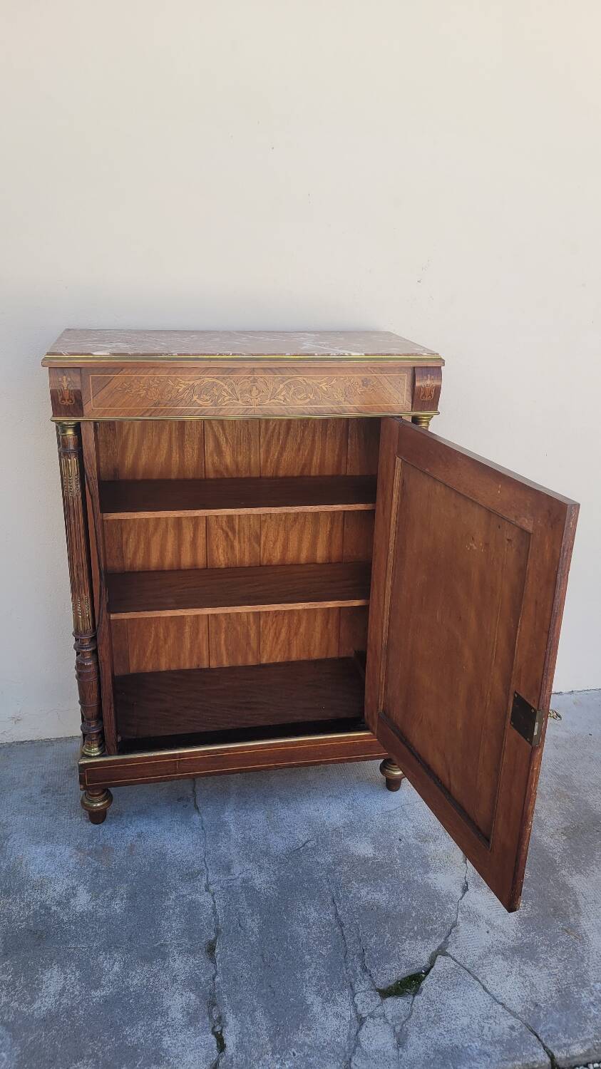 Napoleon III sideboard in floral marquetry and marble 19th century