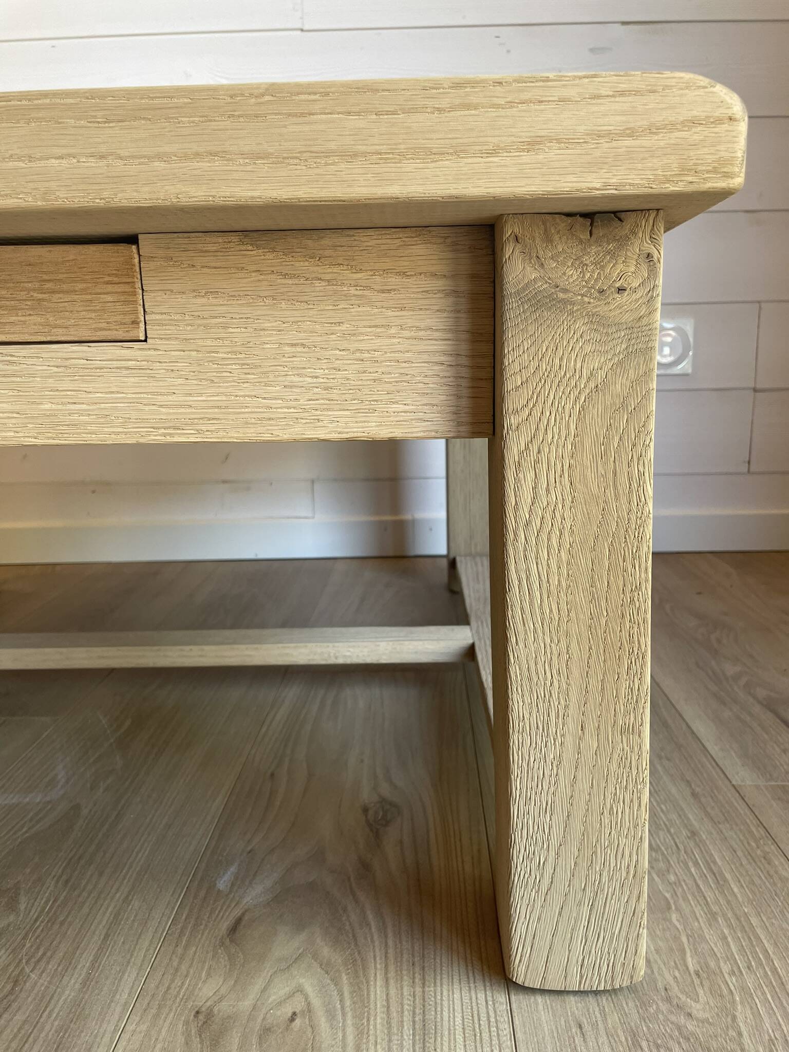 Large antique coffee table in sandblasted solid oak - Rustic chic style