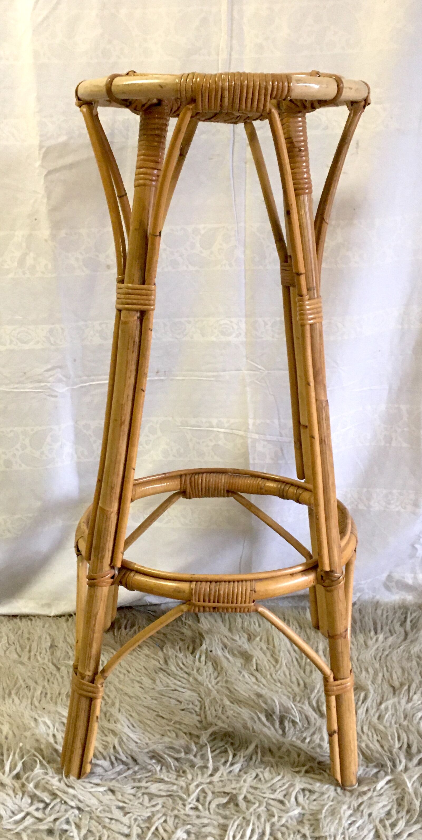 Bar stool in rattan and bamboo - 60s