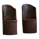 Pair of Swedish folk art stump chairs, decorated with painted floral motifs, late 19th century.