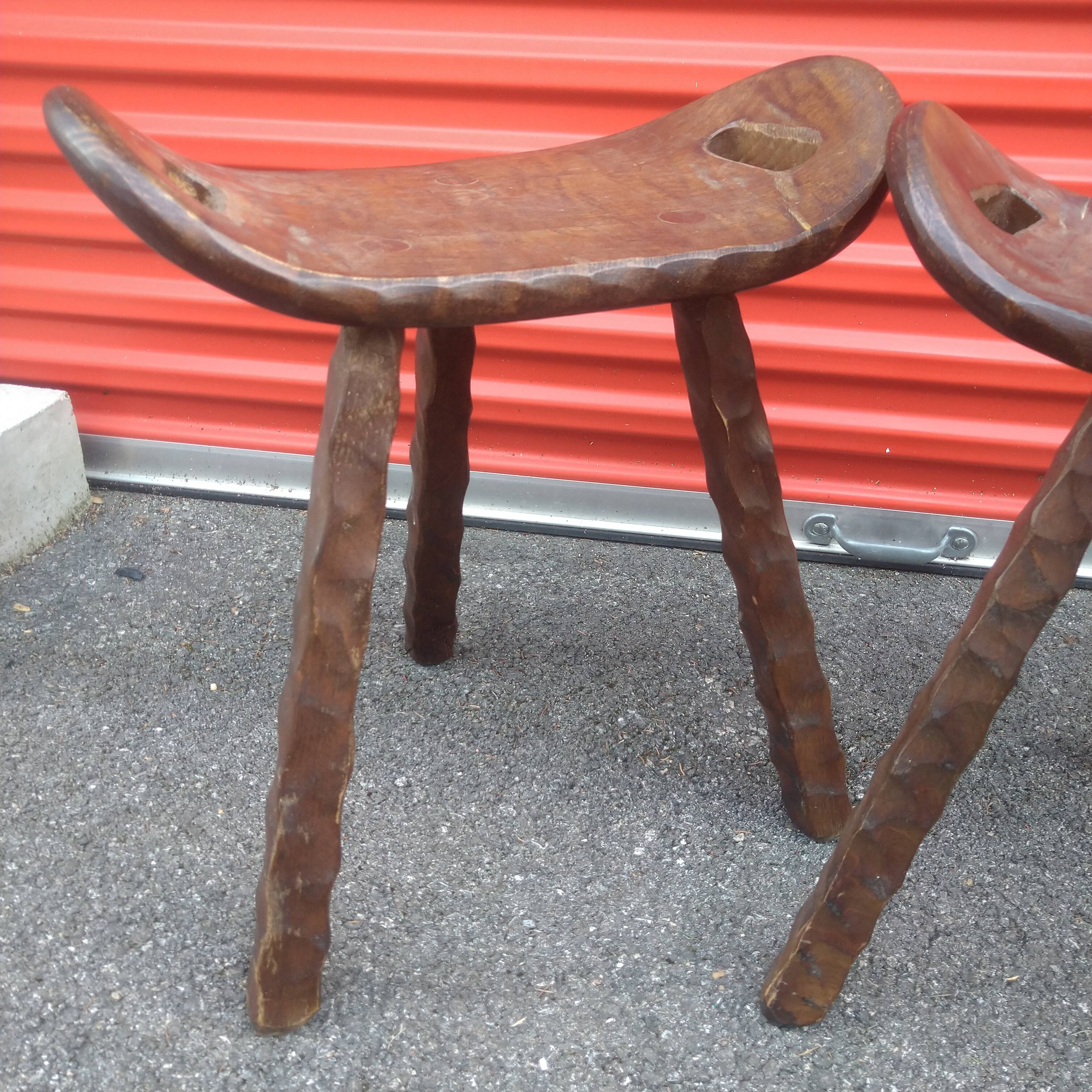 Pair of brutalist tripod stools
