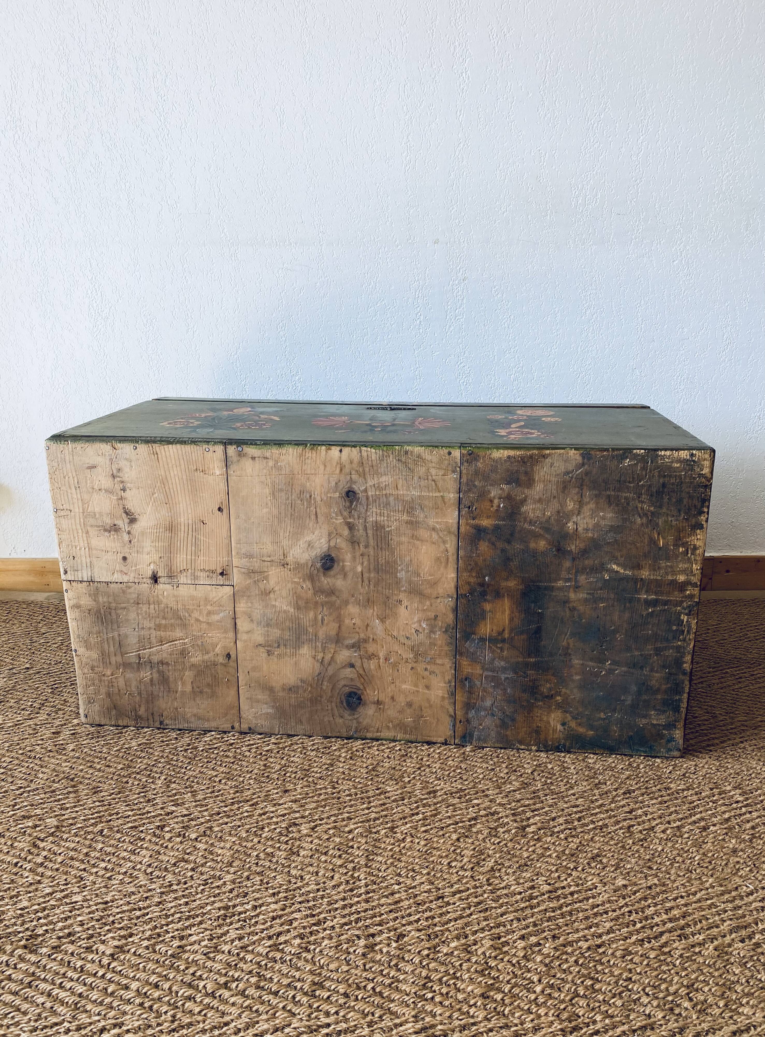 Large antique trunk hand-painted décor
