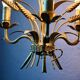 Vintage wheat spike chandelier in gold metal, 3 lights, 1970s Hollywood Regency.