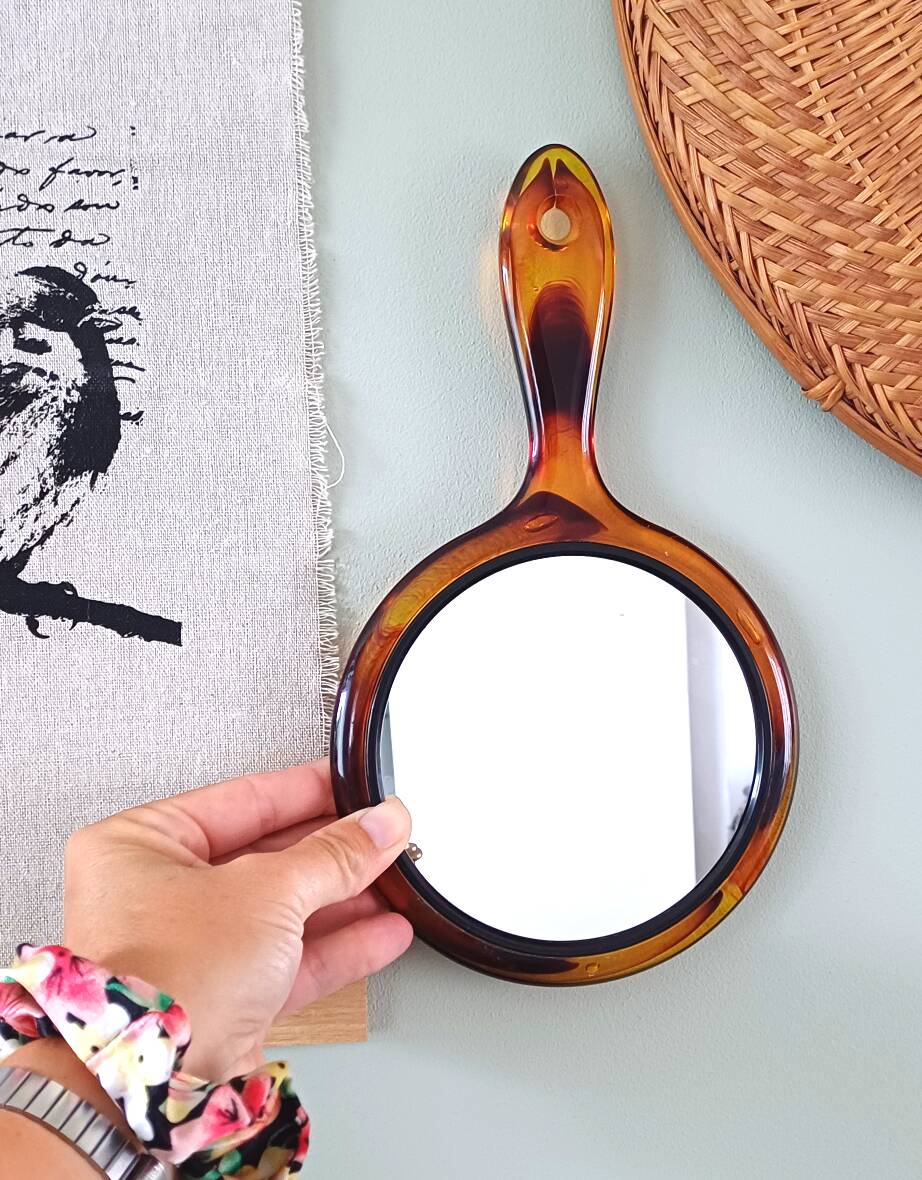 Miroir à main double face plastique écaille de tortue