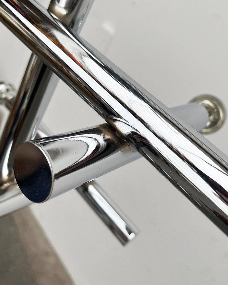 Minimalist chrome ceiling lamp from the mid-century space age by Temde, Switzerland, 1960s.