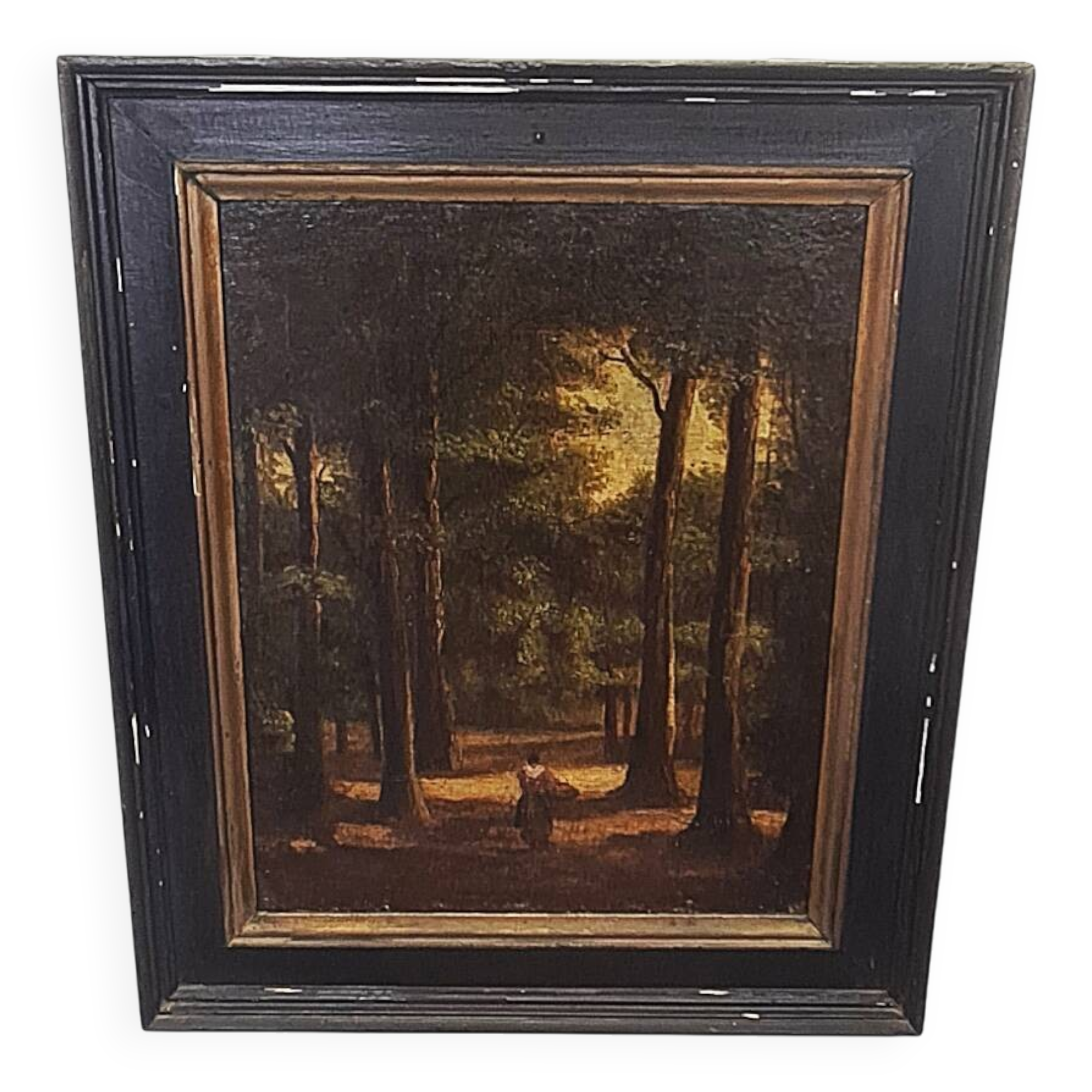 Antique Painting Of A Woman On A Forest Path, 2nd half 1800s