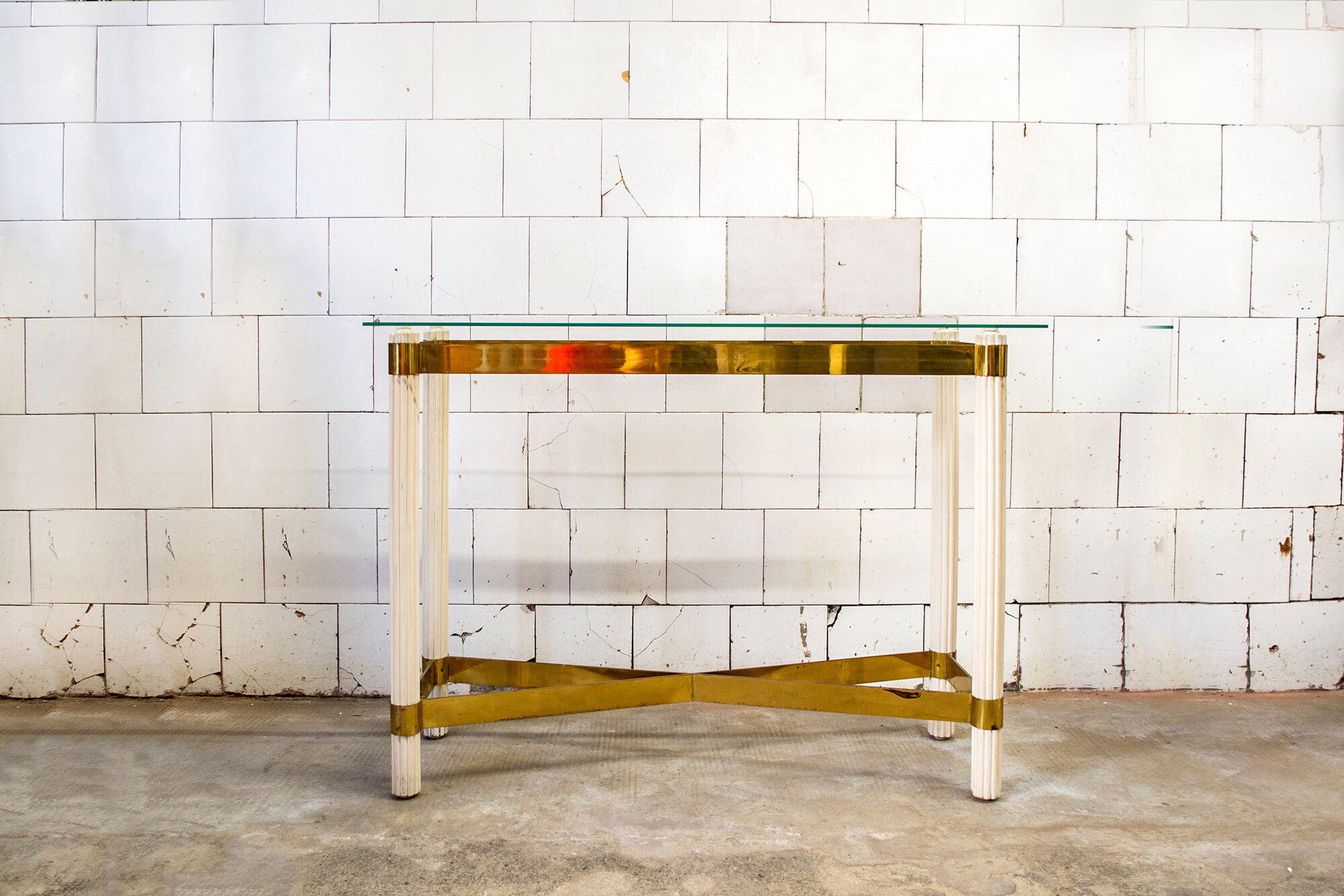 Console in lacquered wood, brass and glass Italy 70s