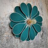 Emerald green rattan and linen flower wall light with 16 petals