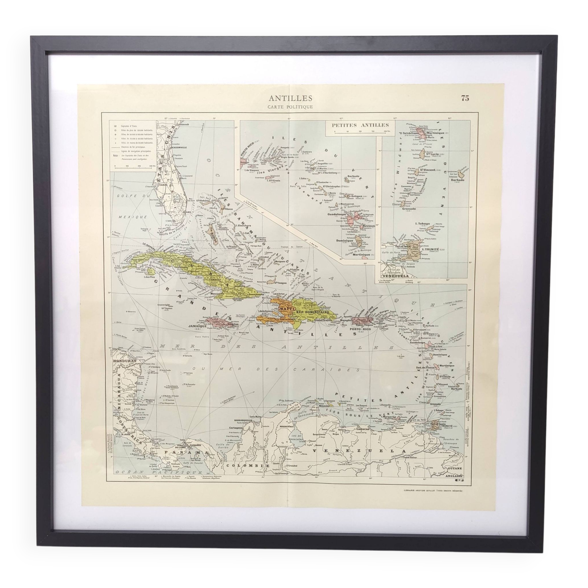 Map of the Antilles Caribbean Sea archipelago vintage from 1950