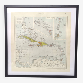 Map of the Antilles Caribbean Sea archipelago vintage from 1950