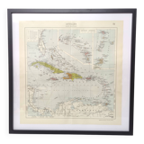 Carte les Antilles mer des Caraïbes archipel vintage de 1950