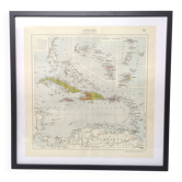 Map of the Antilles Caribbean Sea archipelago vintage from 1950