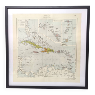 Map of the Antilles Caribbean Sea archipelago vintage from 1950