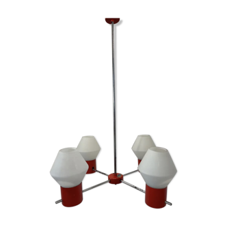 Ceiling lamp in steel, red enamel and glass