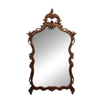 Miroir Ancien Original 1870 En Noyer Massif Sculpté Style Rococo