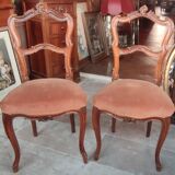 Paire Anciennes Chaises Rocaille Assises Velours /Bois Sculpté