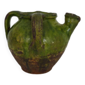 Gargoulette, pottery water pitcher in glazed green terracotta, Haute Pyrénées. 18th century