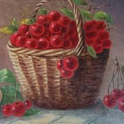 Nature morte aux cerises & pêches huile sur toile 59x50 cm