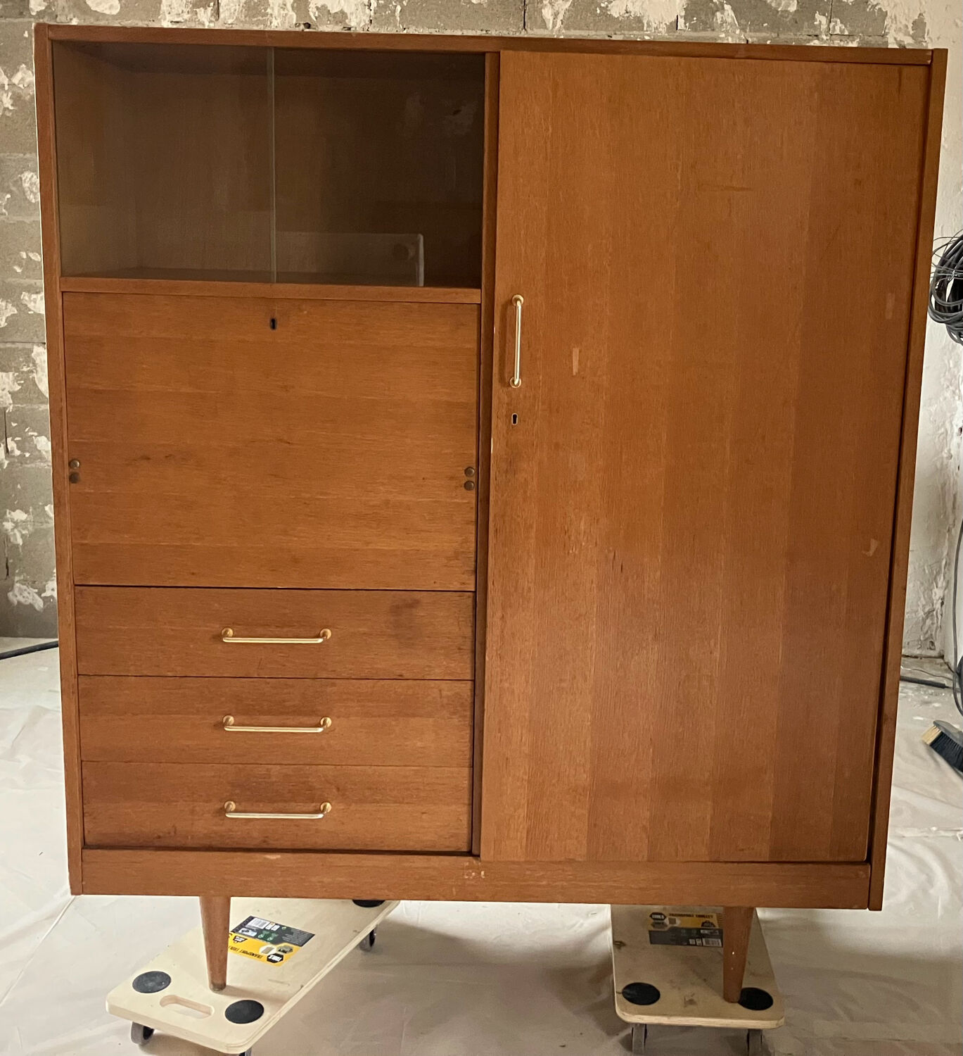 1960s cabinet, desk, display cabinet, drawers