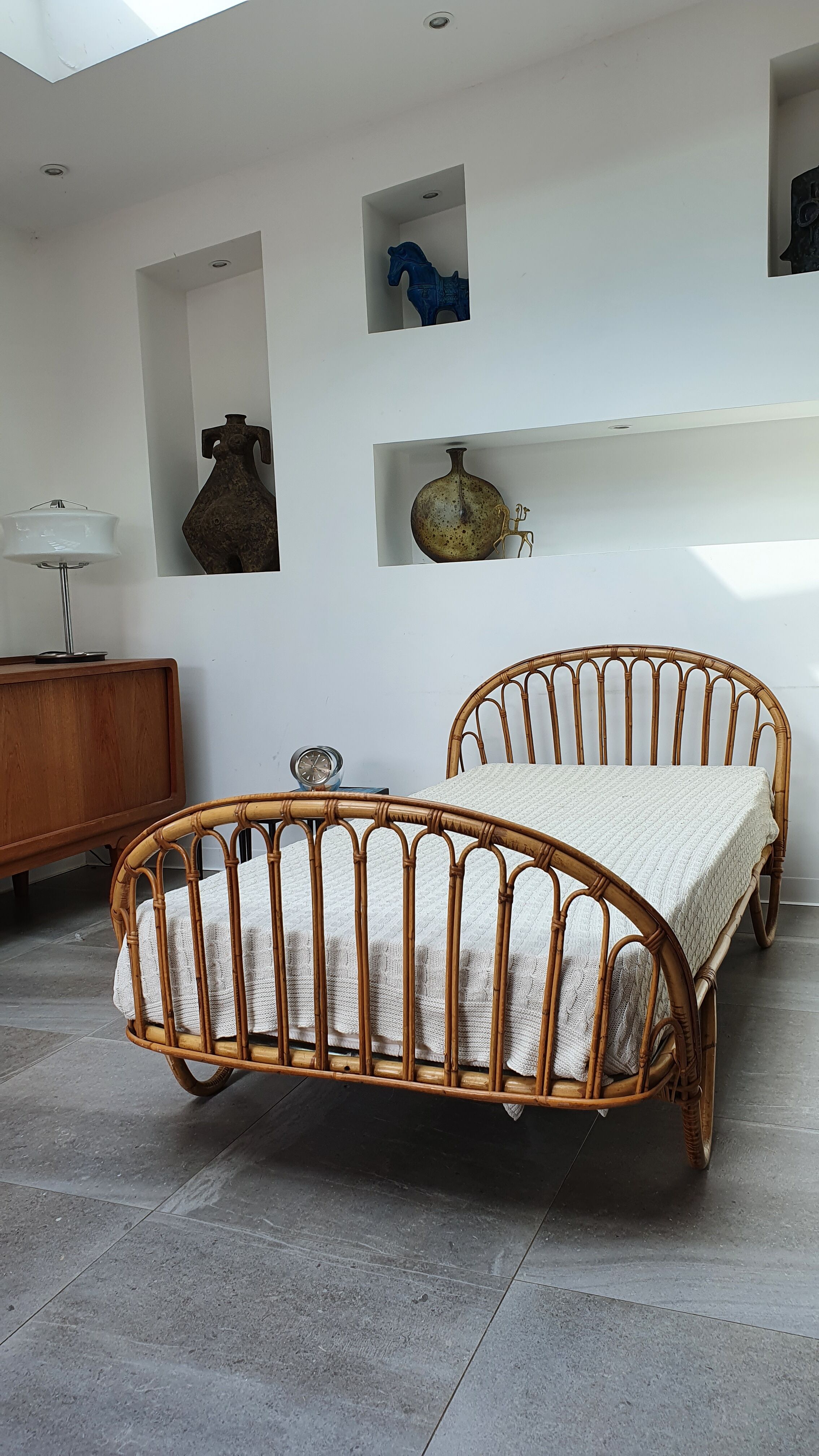 Rattan basket bed from the 50s