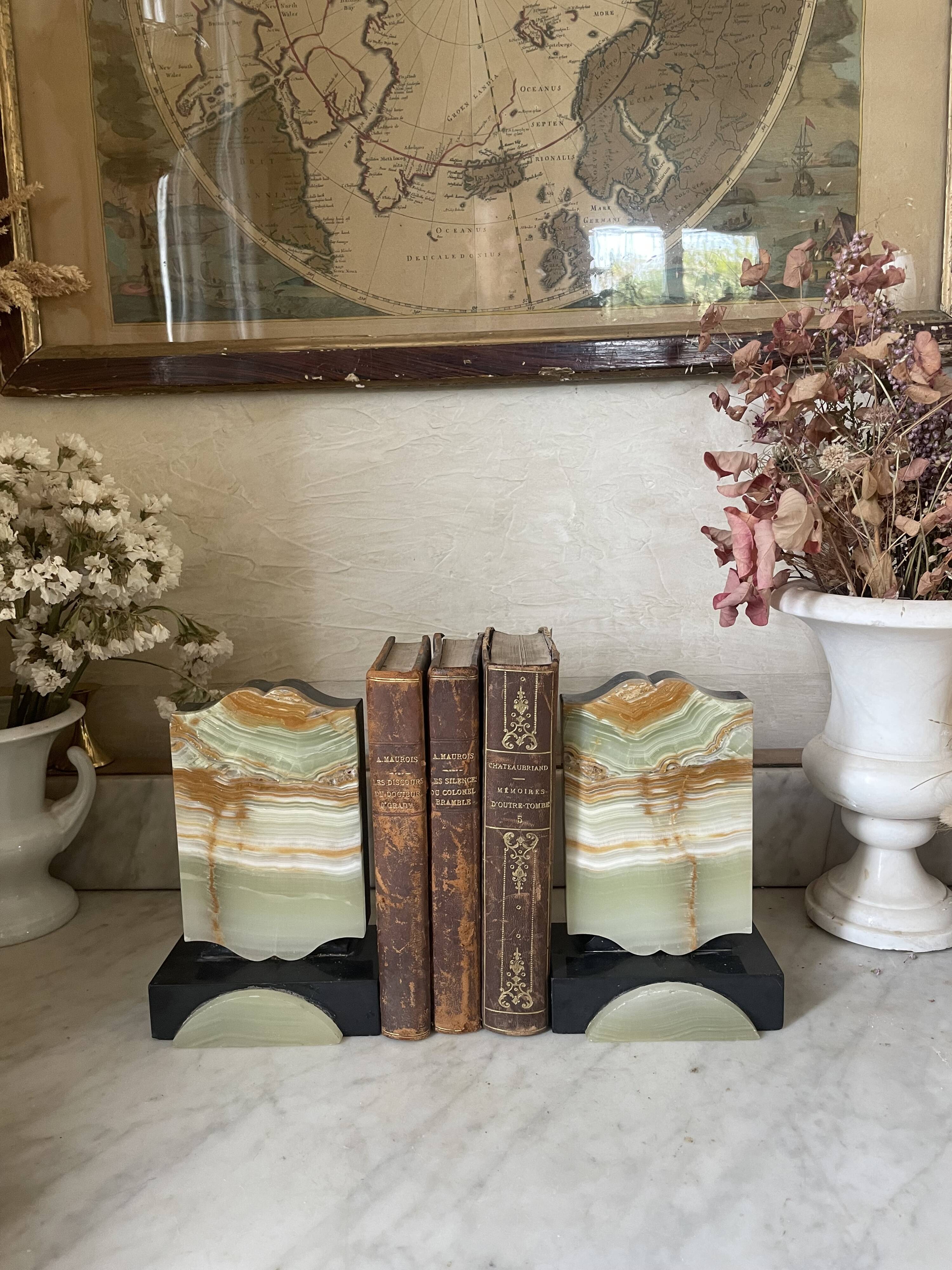 Art Deco onyx and marble bookends