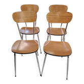 Suite de 4 chaises en Formica imitation bois et métal chromé - 1970