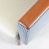 Mid- century modern armchair, 1970s, restored, blue and white velvet, pied de poule fabric