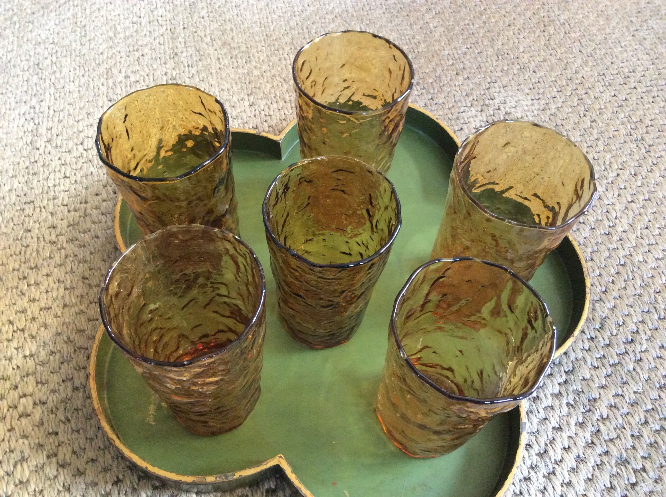Series of 6 amber glasses