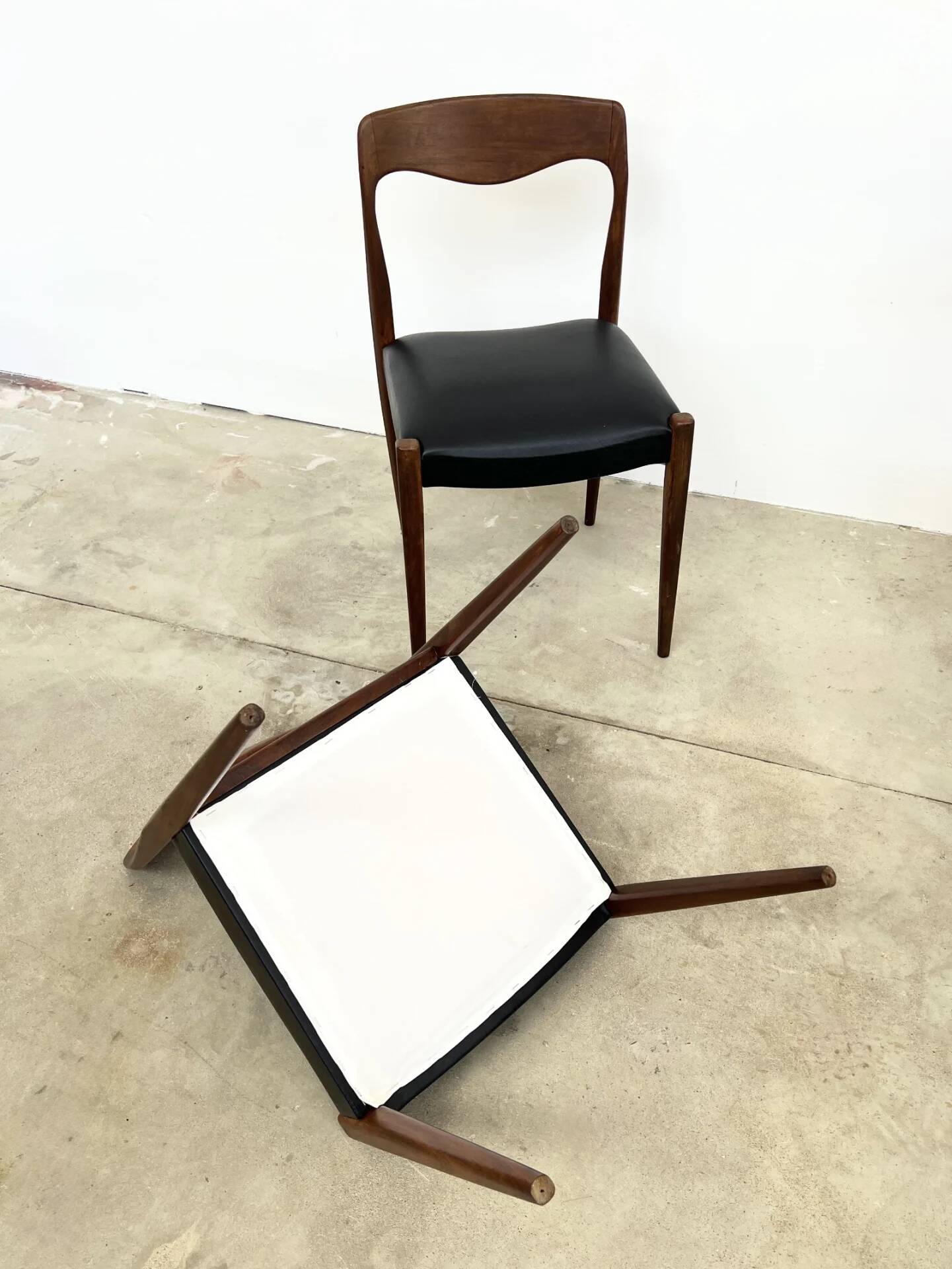 Scandinavian teak chair with black leatherette — Otto Møller style, 1960s