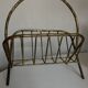 1960 magazine rack faux bamboo in beaten gold iron Italian craftsmanship