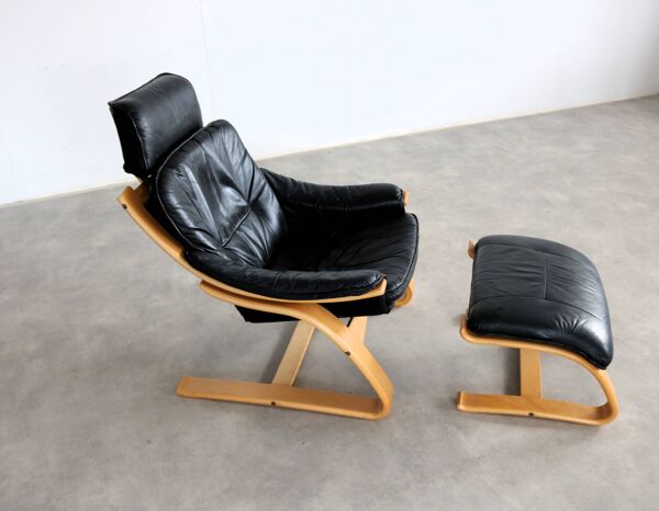 Fauteuil vintage avec ottoman   fauteuil   années 1970   suédois