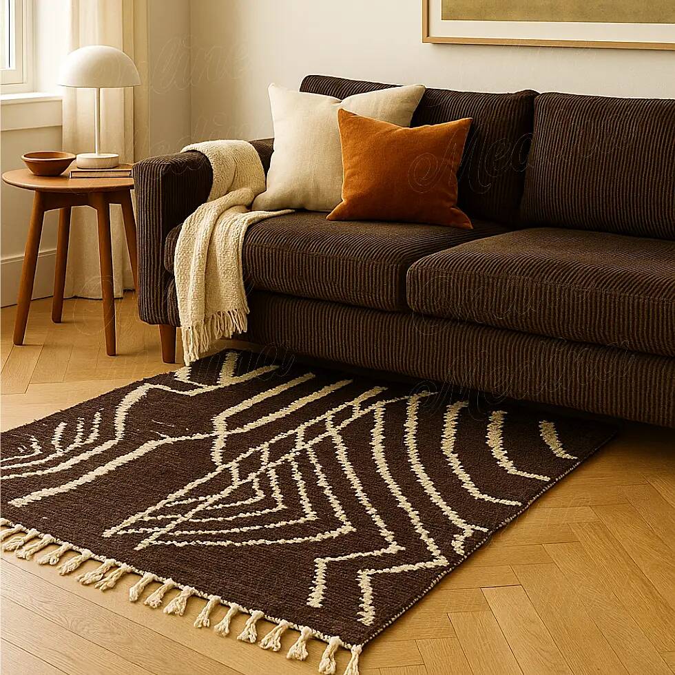 Brown Berber rug with abstract lines.