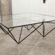 Square coffee table in glass and black satin metal 1980