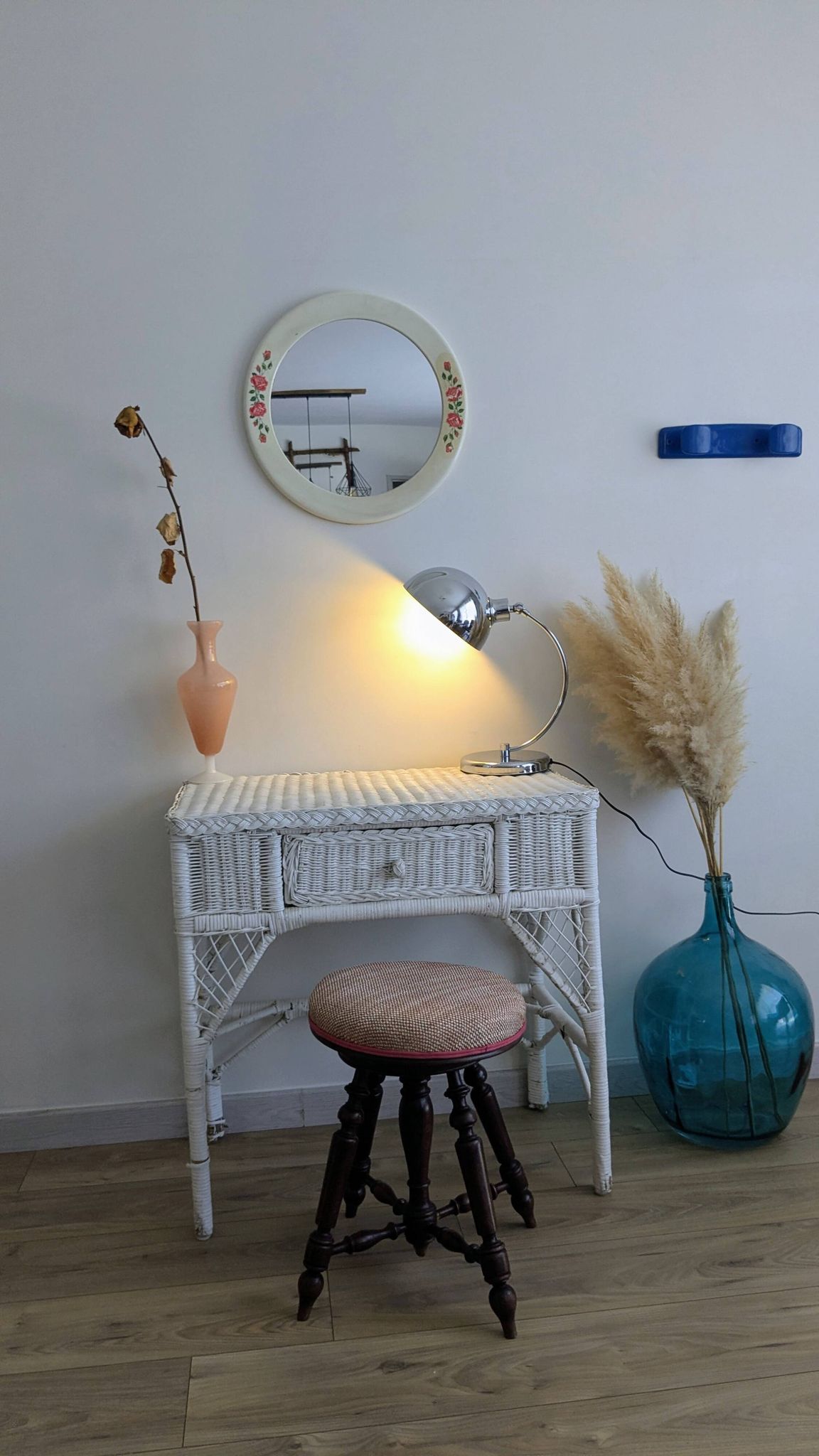 Miroir rond vintage Syla modèle 6131 décor roses