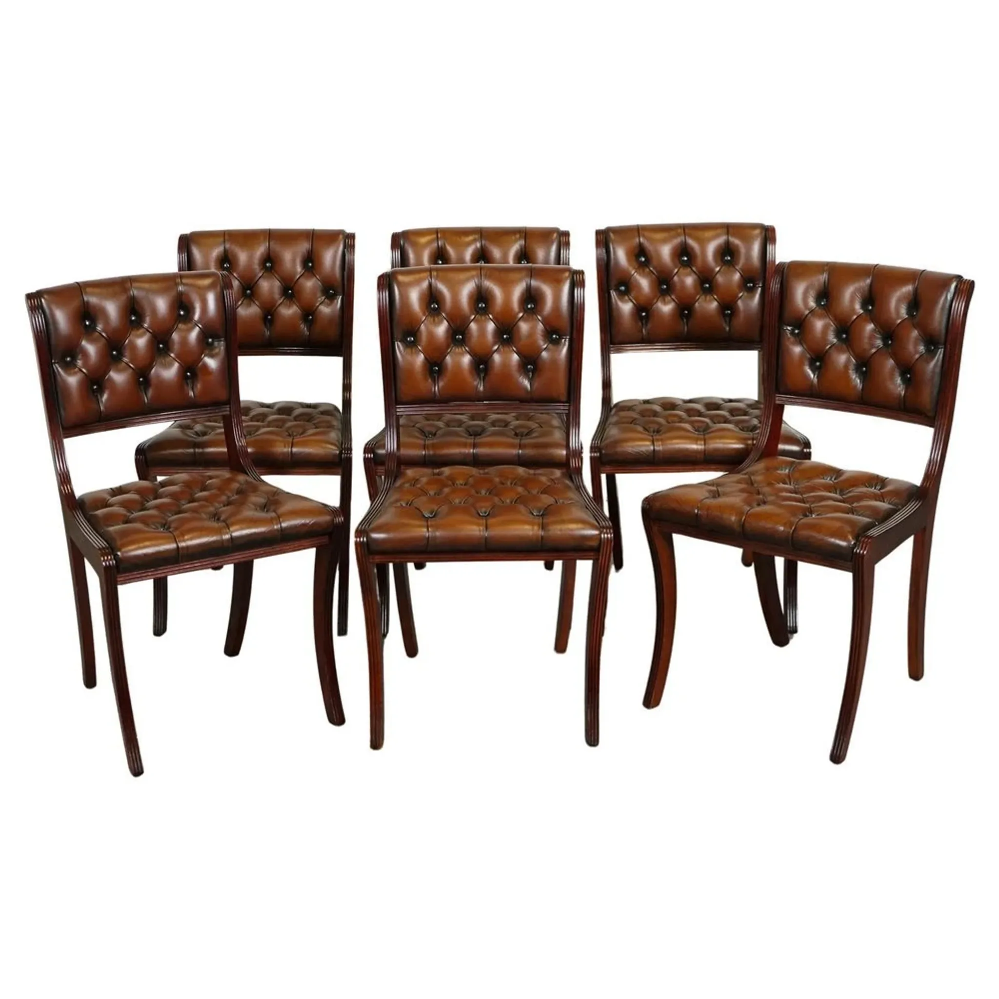 Chesterfield Leather Dining Chairs, Set of 6