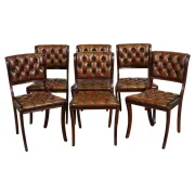 Chesterfield Leather Dining Chairs, Set of 6